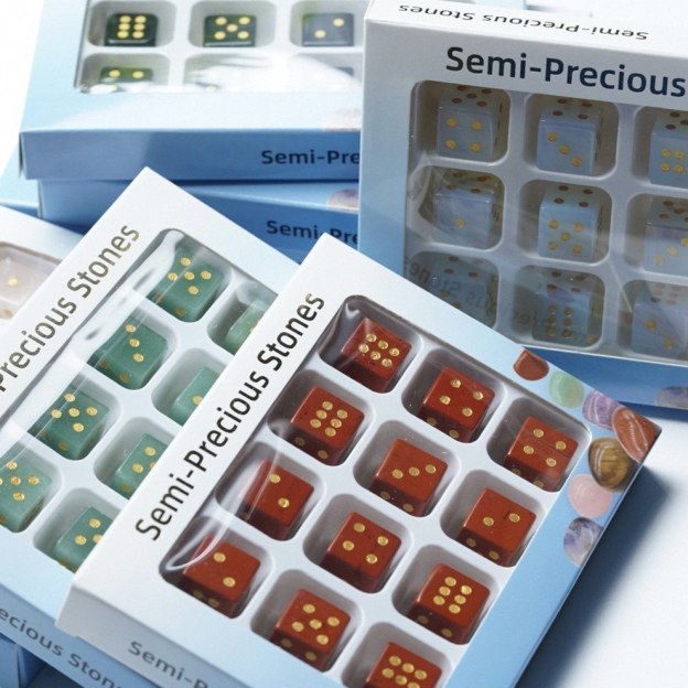 Semi-Precious Crystal Dice, Engraved Gemstone Dice Available as Single Pieces or Display Sets