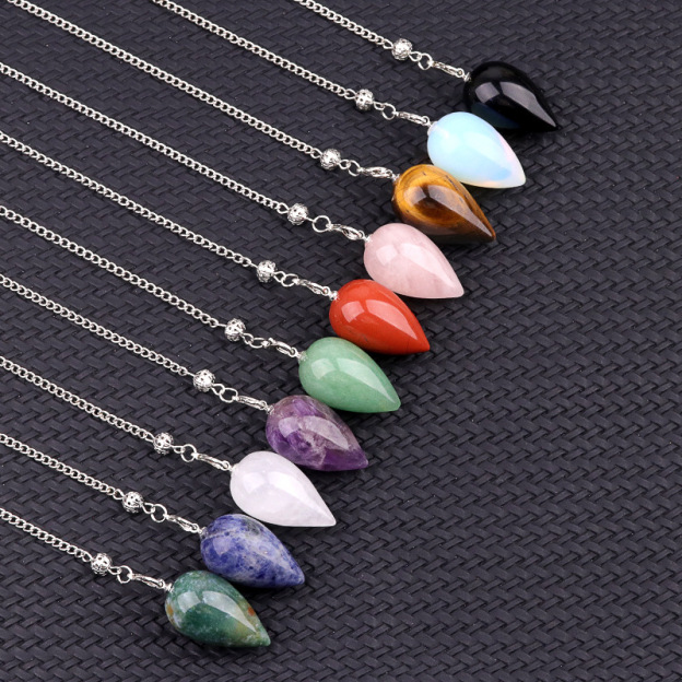 Natural Crystal Teardrop Pendulum Pendant Necklace Stone Dowsing Charm with Chain Jewelry Accessory 20260211-01