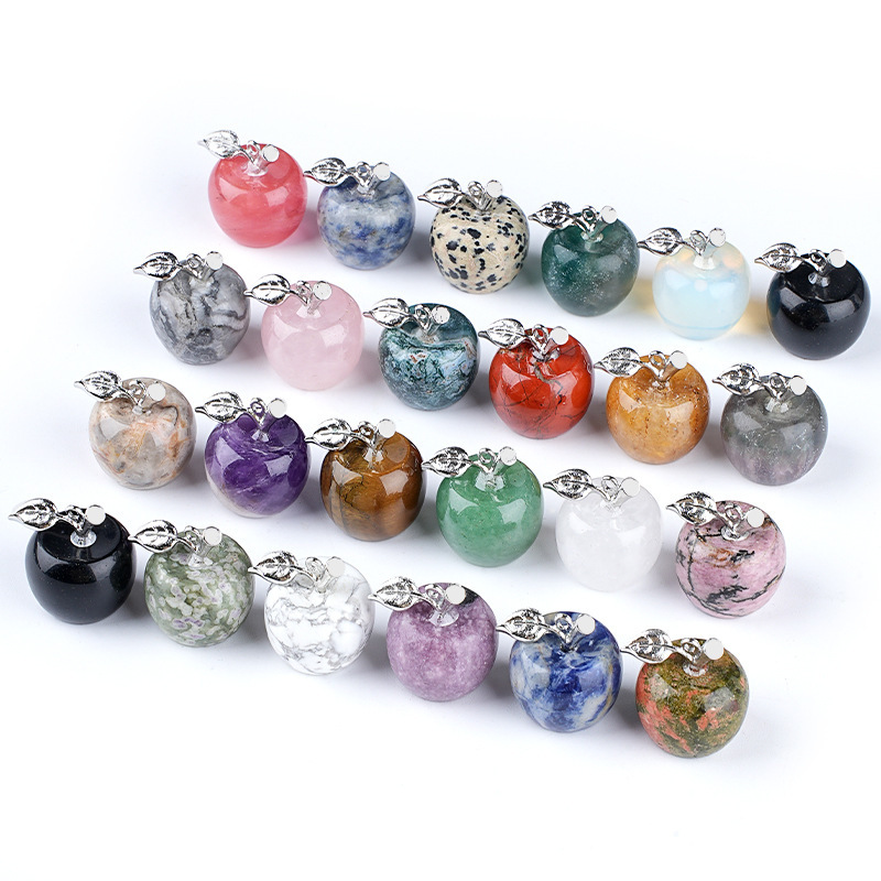 Crystal Fruit Pendant with Leaf, Multi-Color Stone Charm for DIY Necklace or Craft Projects