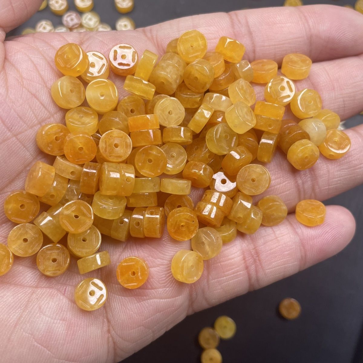 Yellow Dragon Jade Coin Beads 7×4mm, Natural Yellow Jade Coin Spacer Beads for DIY Jewelry Making
