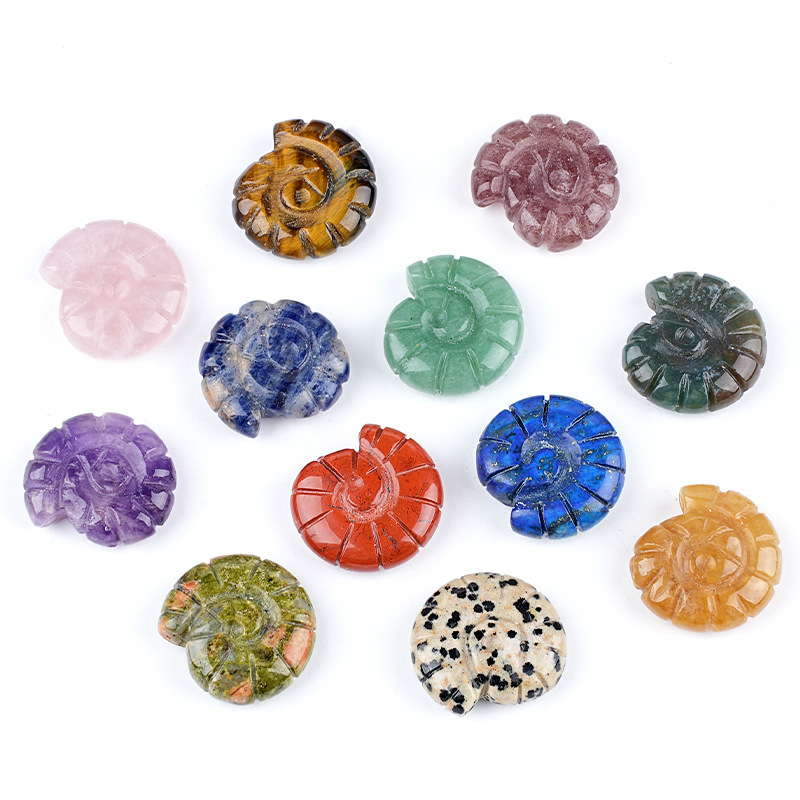 Natural Crystal Sea Shell - Double-Sided Carved Snail Shaped Home Decor for Miniature Scene with No Hole