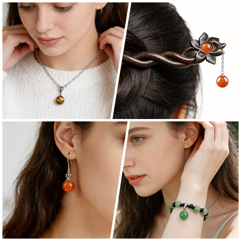 Natural Stone Round Ball Pendant Charm, 10mm Sphere Pendant for DIY Necklace Bracelet Earrings Craft Accessories