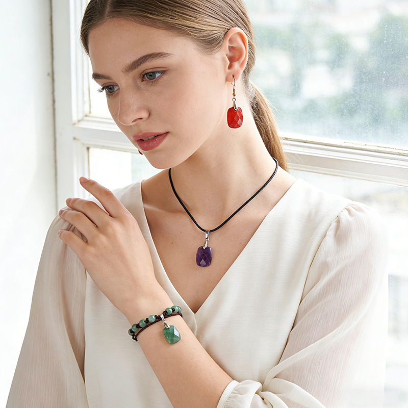 Natural Stone Faceted Rectangle Pendant Charm for DIY Necklace Bracelet Earrings Hair Accessories Craft Pendant