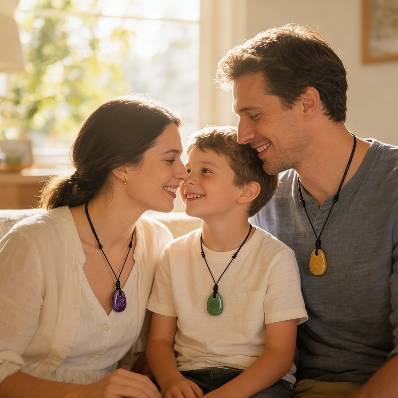 Natural Stone Trapezoid Pendant Necklace Adjustable Rope Large Hole Pendant Hand Carved Stone Necklace Charm