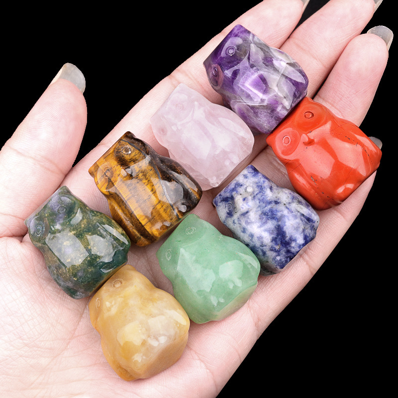 Natural Stone Owl Mini Figurine Hand Carved Animal Desk Decor Small Owl Statue Home Display Collectible Ornament Gift