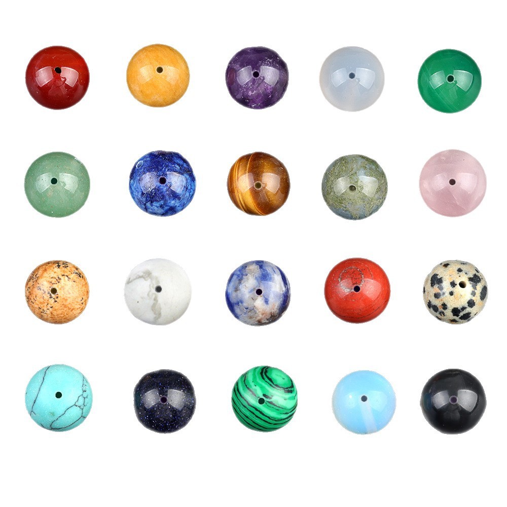 Natural Stone Half Drilled Round Beads, 12mm Crystal Agate Semi Hole Loose Beads for DIY Earrings Stud Jewelry Making and Inlay Accessories