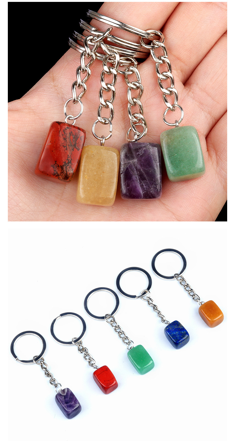 Natural Crystal Rectangle Keychain, Irregular Stone Block Key Ring Charm for DIY Accessories, Bag Decoration and Everyday Carry Gift