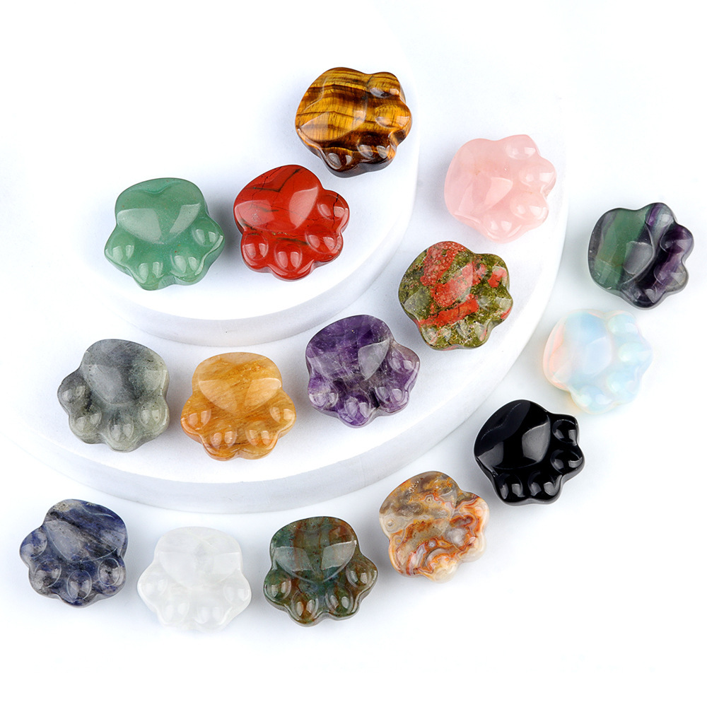 Natural Crystal Paw Figurine, Carved Cat Paw Bear Paw Stone Mini Desk Decor Gift, Polished Animal Palm Ornament and Cute Display Collectible