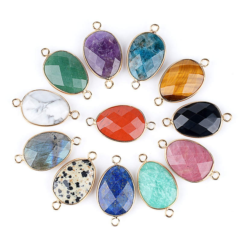Natural Crystal Faceted Connector Charm, Gold Wrapped Double Loop Gemstone Pendant for DIY Bracelet, Necklace and Handmade Jewelry Making