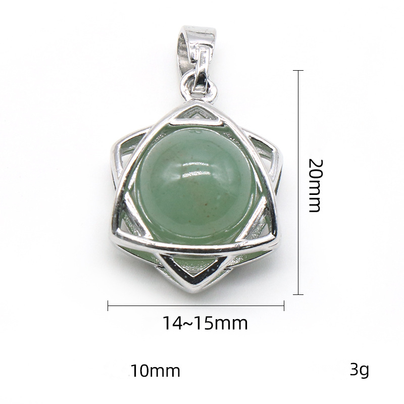 Natural Crystal Hexagram Pendant, Star Cage Gemstone Charm with Round Stone Bead for DIY Bracelet, Necklace Making and Handmade Jewelry Accessories