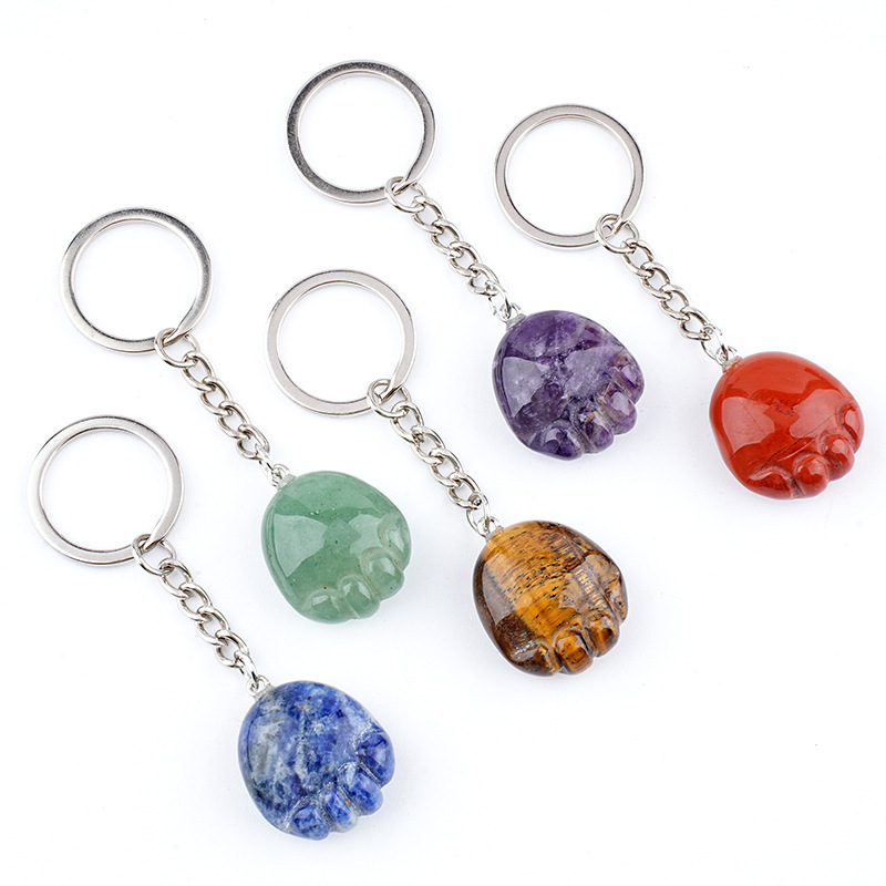 Natural Crystal Paw Keychain, Cute Stone Cat Paw Charm for Bag Decoration, Key Ring Accessory, DIY Pendant and Everyday Gift