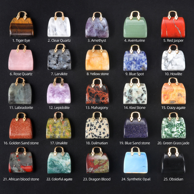 Natural Crystal Handbag Shape Pendant, Agate Stone Mini Bag Ornament Woven Rope Sweater Chain Accessory, Multi Material Decorative Pendant