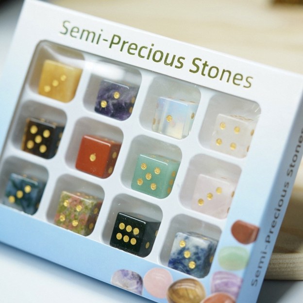 Semi-Precious Crystal Dice, Engraved Gemstone Dice Available as Single Pieces or Display Sets