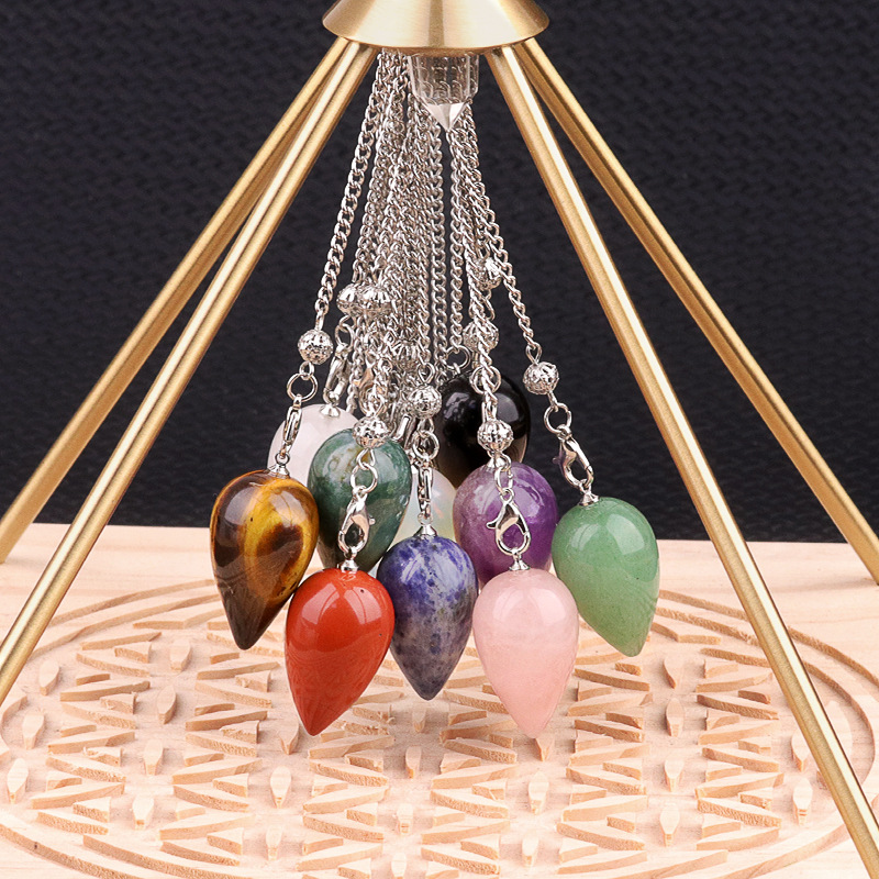 Natural Crystal Teardrop Pendulum Pendant Necklace Stone Dowsing Charm with Chain Jewelry Accessory 20260211-01