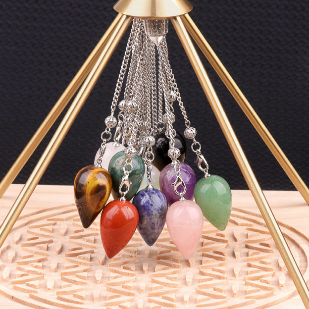 Natural Crystal Teardrop Pendulum Pendant Necklace Stone Dowsing Charm with Chain Jewelry Accessory 20260211-01