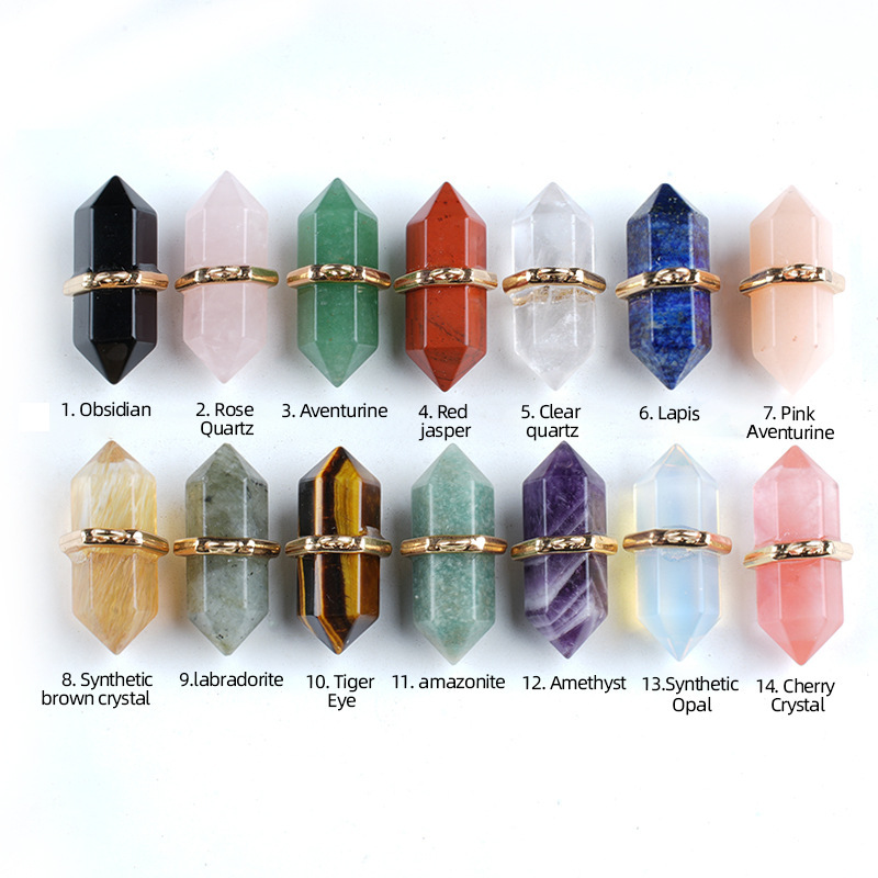 Natural Crystal Double Point Pendant Hexagonal Column Stone Charm 13×36mm DIY Necklace Jewelry Accessory