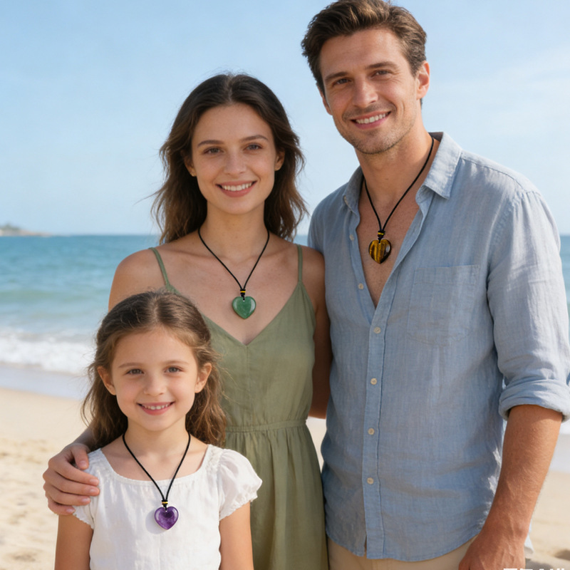 Natural Stone Heart Necklace Pendant, 30mm Crystal Heart Charm with Cord, DIY Jewelry Making or Gift Accessory