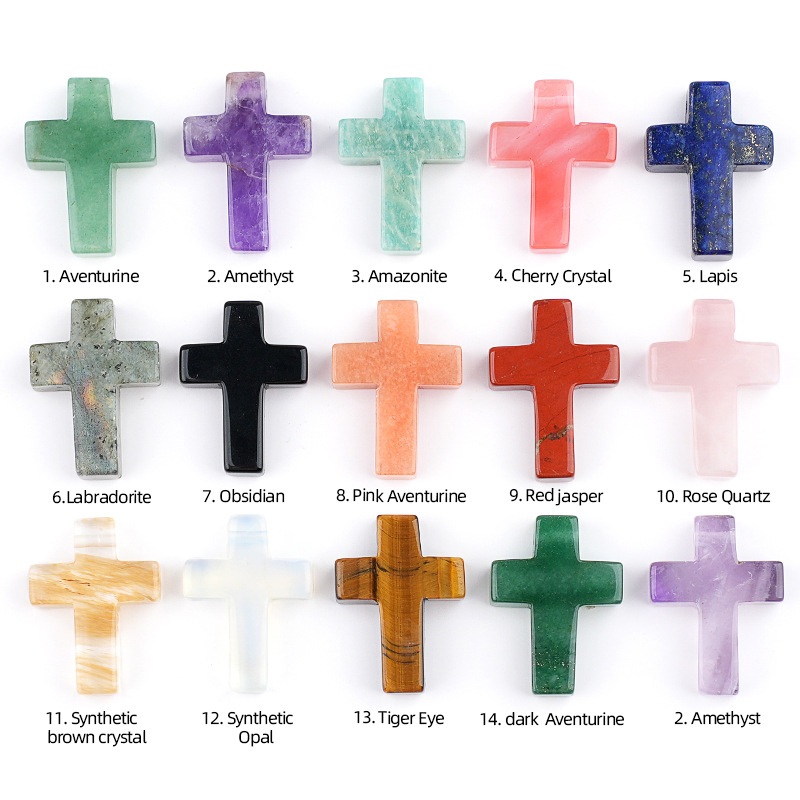 Natural Stone Cross Pendant Necklace, Horizontal Hole Cross Charm Jewelry, Adjustable Rope Necklace, Easter Gift Jewelry Accessory