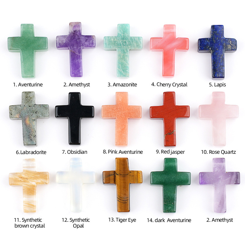 Natural Stone Cross Pendant Necklace, Horizontal Hole Cross Charm Jewelry, Adjustable Rope Necklace, Easter Gift Jewelry Accessory