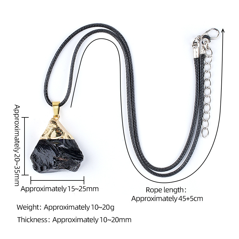 Natural Raw Stone Pendant Necklace Irregular Rough Stone Charm with Gold Tone Cap Adjustable Rope Necklace