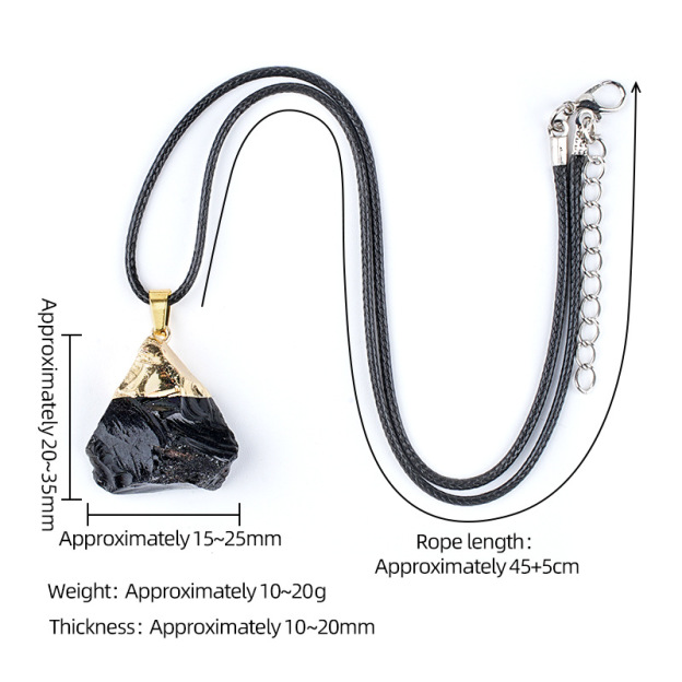 Natural Raw Stone Pendant Necklace Irregular Rough Stone Charm with Gold Tone Cap Adjustable Rope Necklace