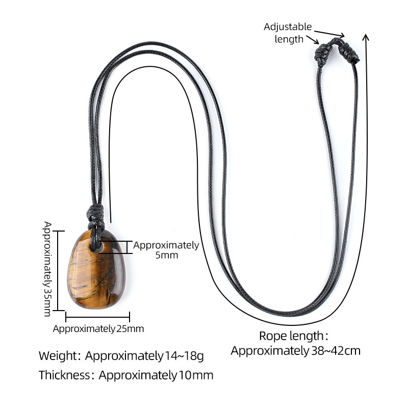 Natural Stone Trapezoid Pendant Necklace Adjustable Rope Large Hole Pendant Hand Carved Stone Necklace Charm