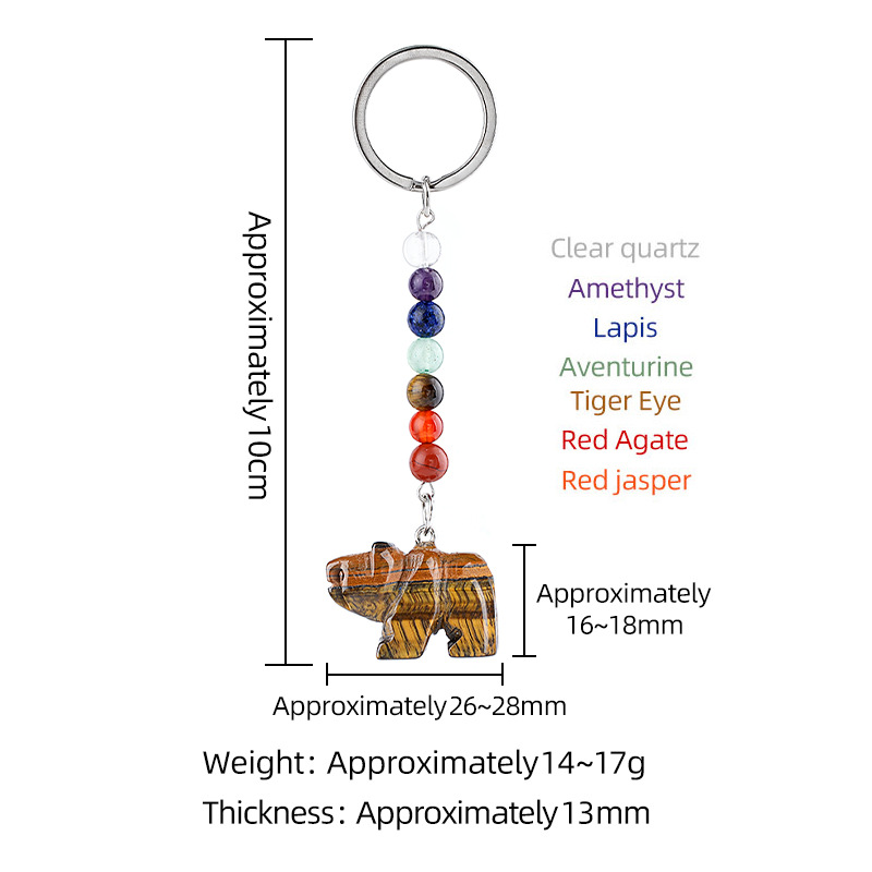 Natural Stone Polar Bear Keychain Color Bead Pendant Animal Bag Charm Carved Bear Keyring Creative Gift Accessory