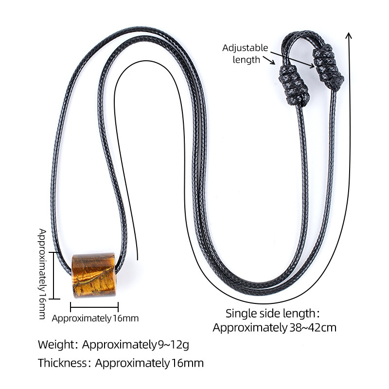 Natural Stone Cylinder Pendant Necklace Adjustable Braided Rope Large Hole Minimalist Vintage Style Everyday Fashion Accessory