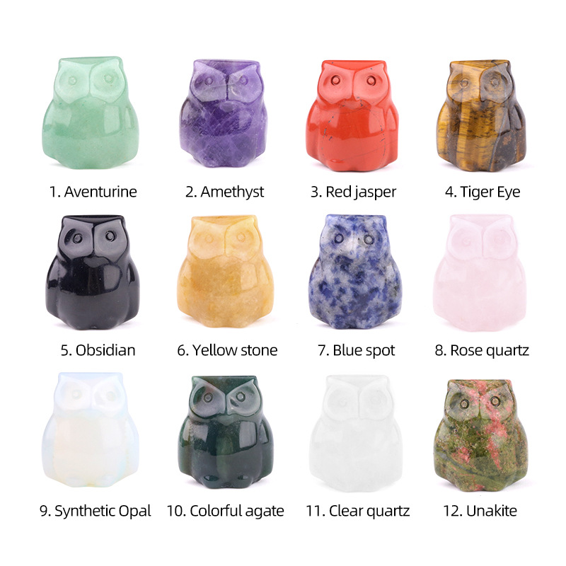 Natural Stone Owl Mini Figurine Hand Carved Animal Desk Decor Small Owl Statue Home Display Collectible Ornament Gift