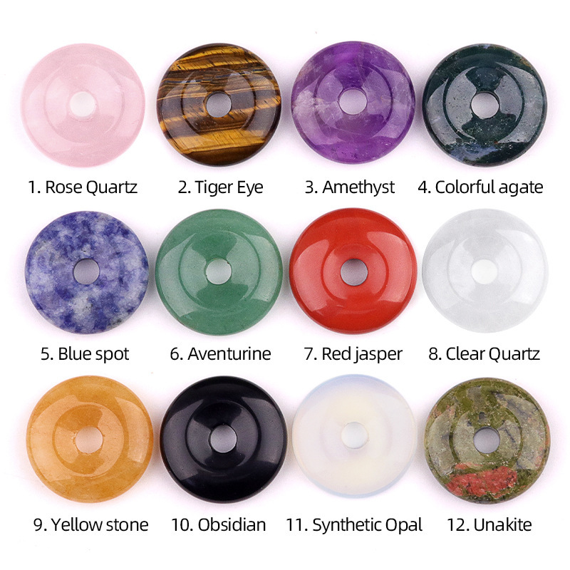 Natural Stone Donut Circle Pendant DIY Necklace Charm Round Large Hole Amulet Style Smooth Polished Minimalist Fashion Accessory