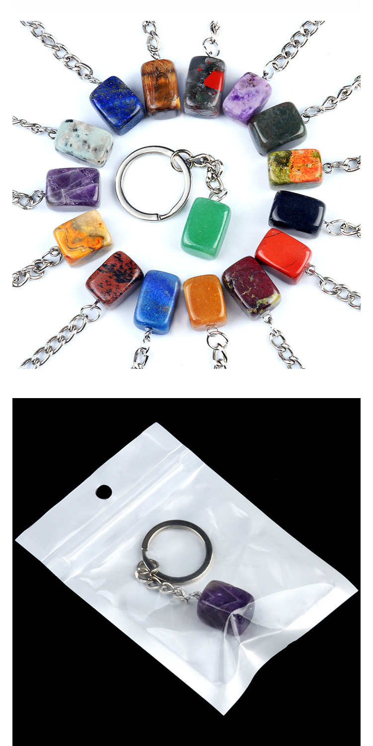 Natural Crystal Rectangle Keychain, Irregular Stone Block Key Ring Charm for DIY Accessories, Bag Decoration and Everyday Carry Gift
