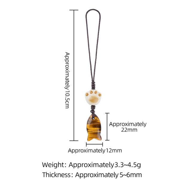 Natural Crystal Fish Charm with Paw Bead, Mini Gemstone Keychain & Phone Strap, Hand-Carved Stone Bag Charm Gift