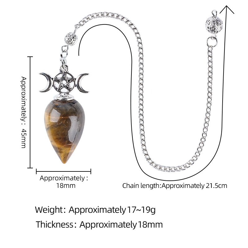 Natural Crystal Dowsing Pendulum Necklace, Triple Moon Teardrop Pendant with Chain, Water Drop Stone Pendulum for Meditation Yoga