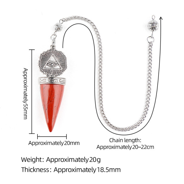Natural Gemstone Pendulum Pendant Pointed Dowsing Tool Meditation Chain Adjustable Divination Crystal Charm26022101