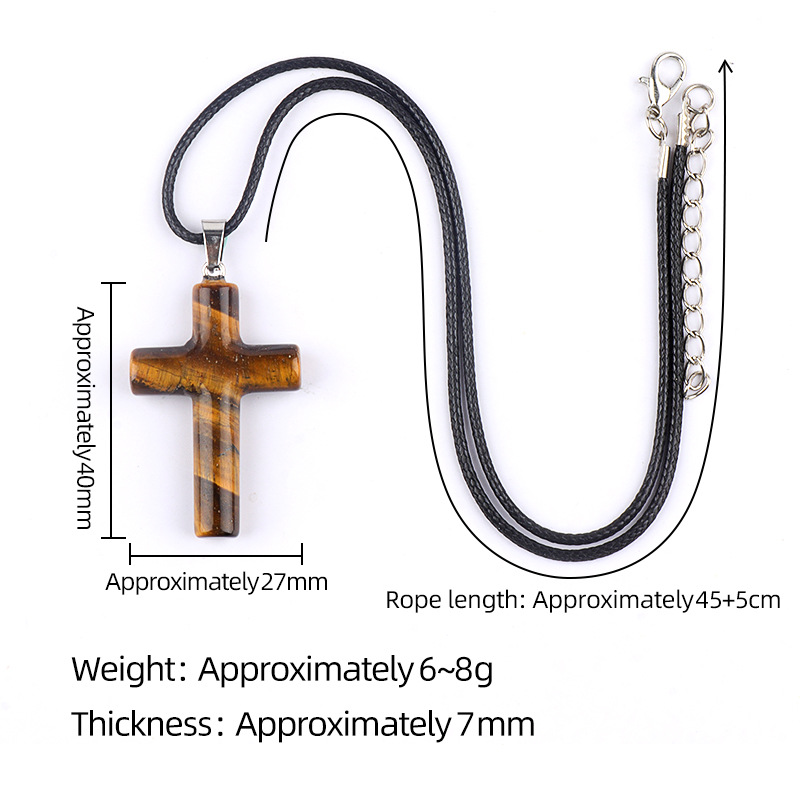 Natural Crystal Cross Pendant Necklace Spiritual Healing Pendant with Adjustable Cord for Meditation