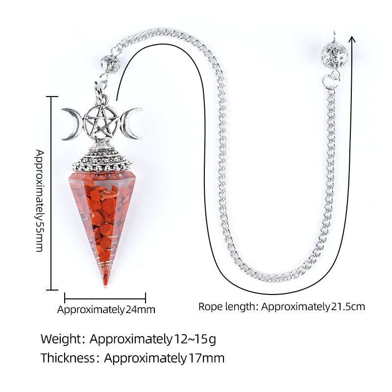 Natural Crystal Pendulum Pendant Vintage Triple Moon Divination Dowsing Pendulum Necklace Resin Chakra Meditation Jewelry