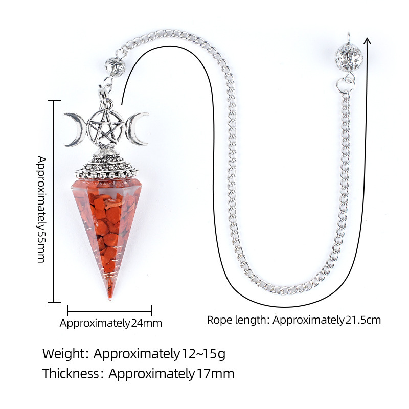 Natural Crystal Pendulum Pendant Vintage Triple Moon Divination Dowsing Pendulum Necklace Resin Chakra Meditation Jewelry