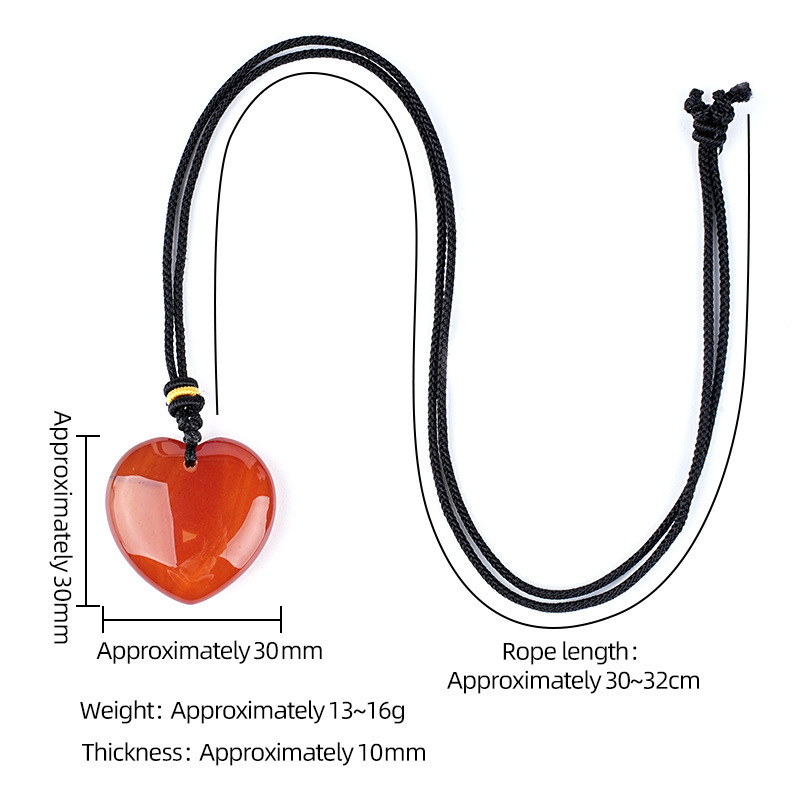 Natural Stone Heart Necklace Pendant, 30mm Crystal Heart Charm with Cord, DIY Jewelry Making or Gift Accessory