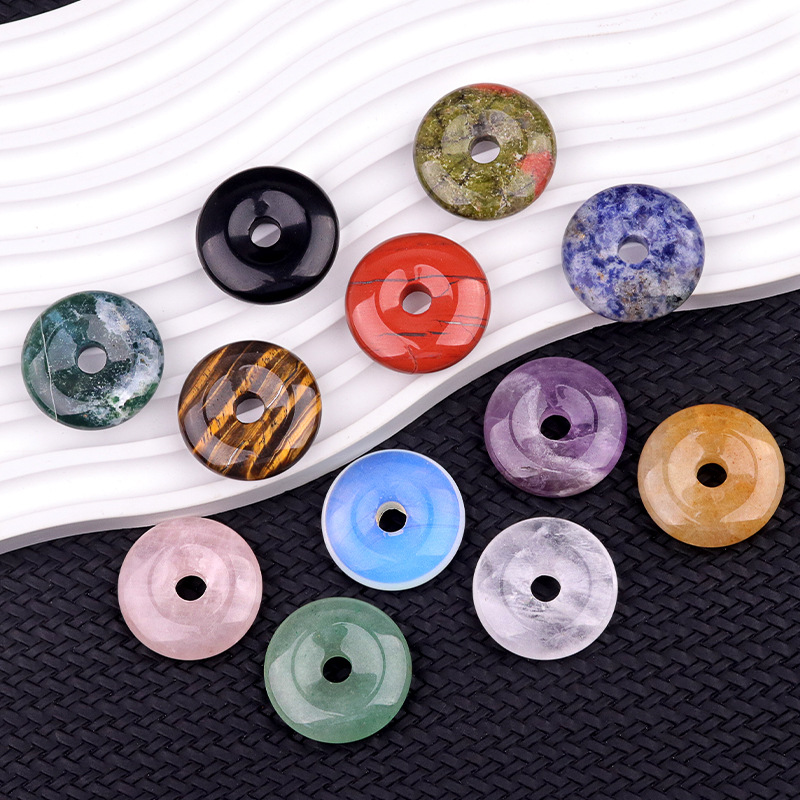 Natural Stone Donut Circle Pendant DIY Necklace Charm Round Large Hole Amulet Style Smooth Polished Minimalist Fashion Accessory