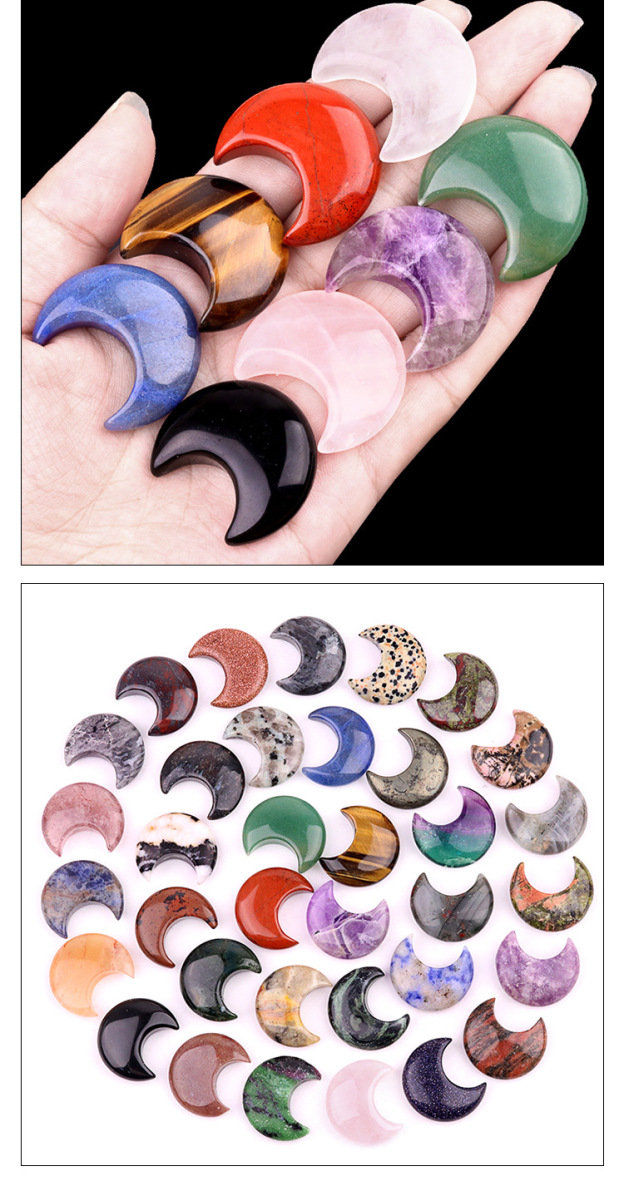 Natural Crystal Moon Charm, Crescent Stone Carving No Hole Pendant for DIY Jewelry Making, Decorative Crafts and Handmade Accessory Projects