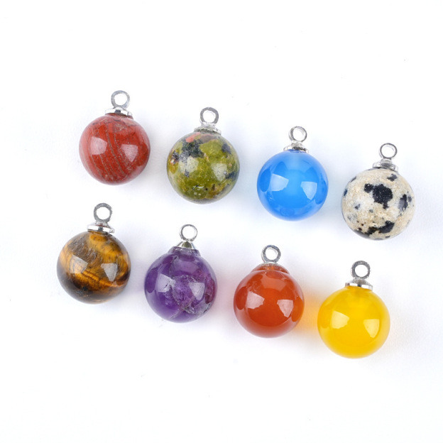 Natural Stone Round Ball Pendant Charm, 10mm Sphere Pendant for DIY Necklace Bracelet Earrings Craft Accessories