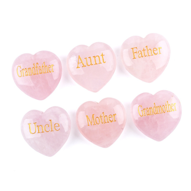 Natural Pink Stone Heart Keepsake with Family Words Engraving, Mother Father Aunt Grandmother Inspirational Gift Decoration