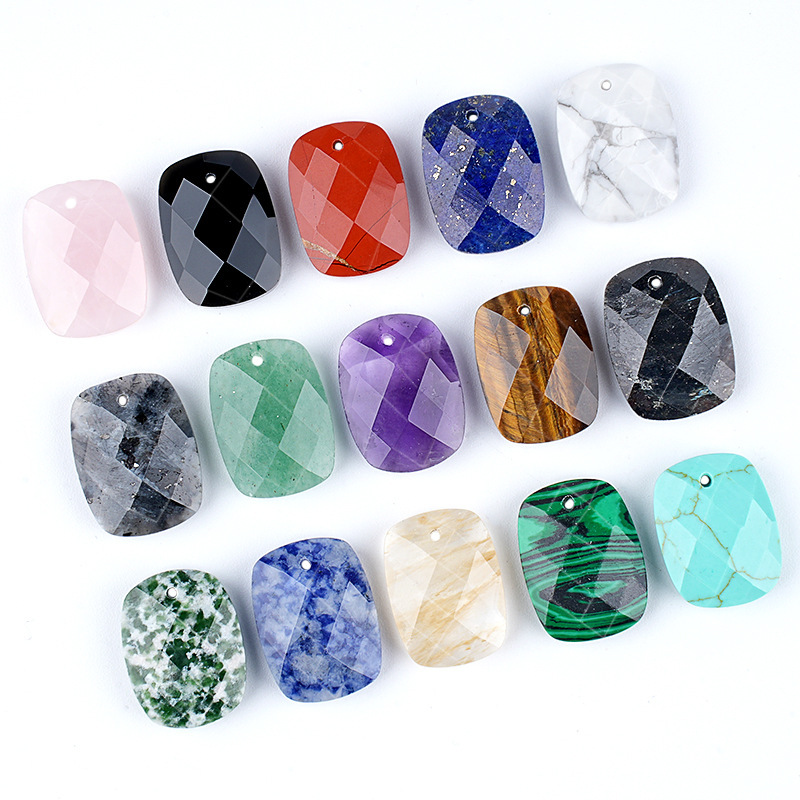 Natural Stone Faceted Rectangle Pendant Charm for DIY Necklace Bracelet Earrings Hair Accessories Craft Pendant