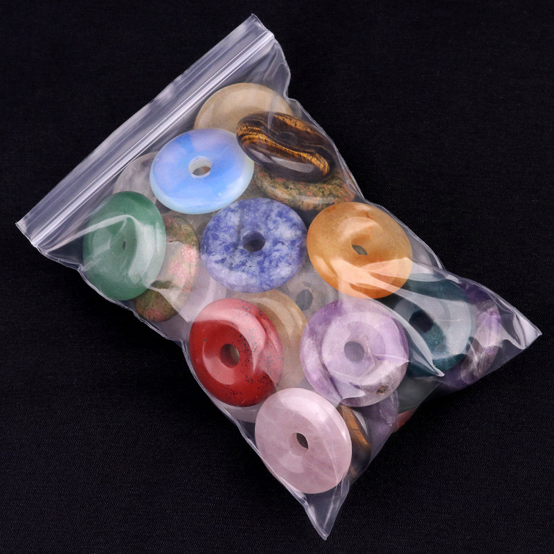 Natural Stone Donut Circle Pendant DIY Necklace Charm Round Large Hole Amulet Style Smooth Polished Minimalist Fashion Accessory