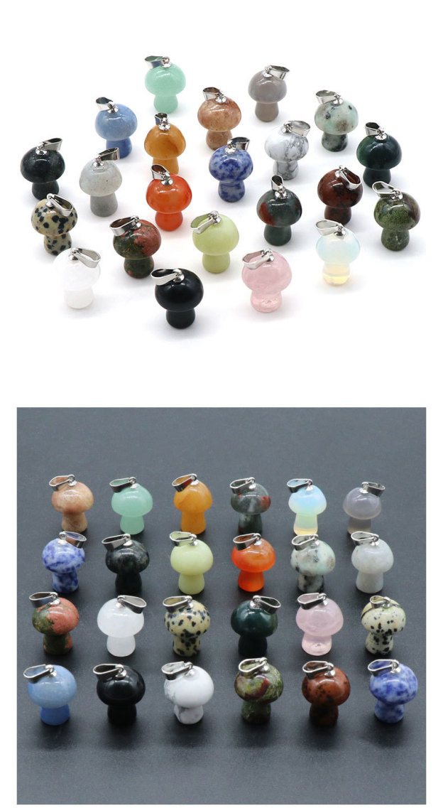 Natural Crystal Mushroom Pendant, Small Stone Mushroom Charm for DIY Necklace, Keychain, Jewelry Making and Cute Everyday Accessories
