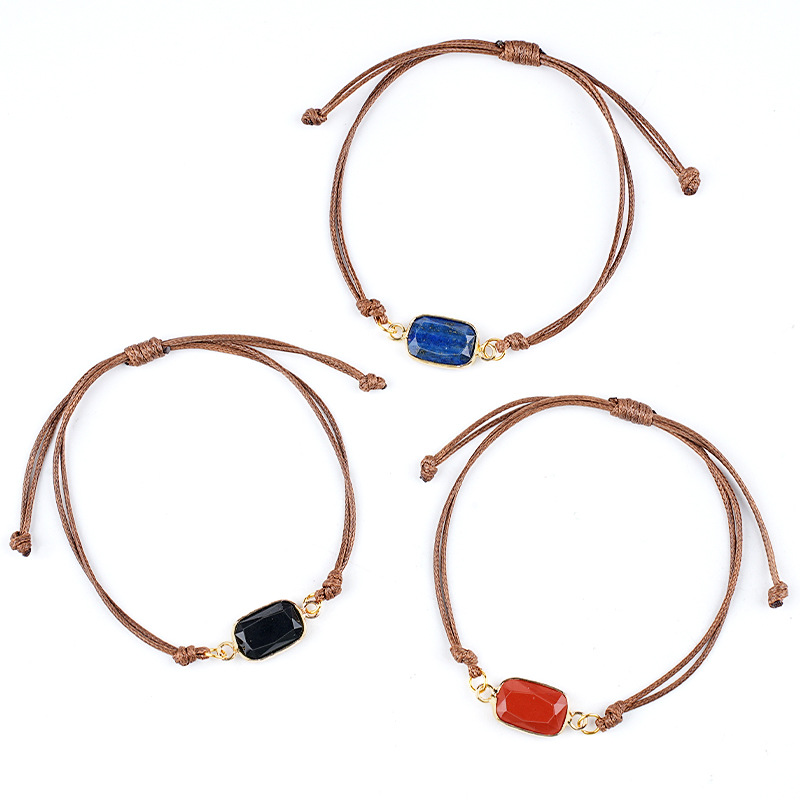 Natural Crystal Faceted Rectangle Bracelet, Adjustable Handwoven Cord for Daily Wear, DIY Jewelry, Personalized Gift
