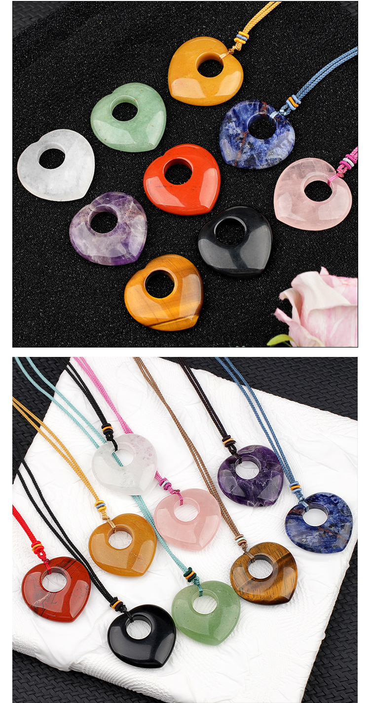 Natural Crystal Heart Stone Necklace, Love Heart Sweater Chain Pendant, Gemstone Heart Charm Long Necklace Gift Jewelry Accessory