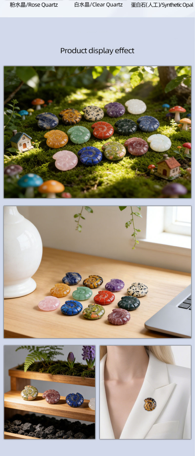 Natural Crystal Sea Shell - Double-Sided Carved Snail Shaped Home Decor for Miniature Scene with No Hole