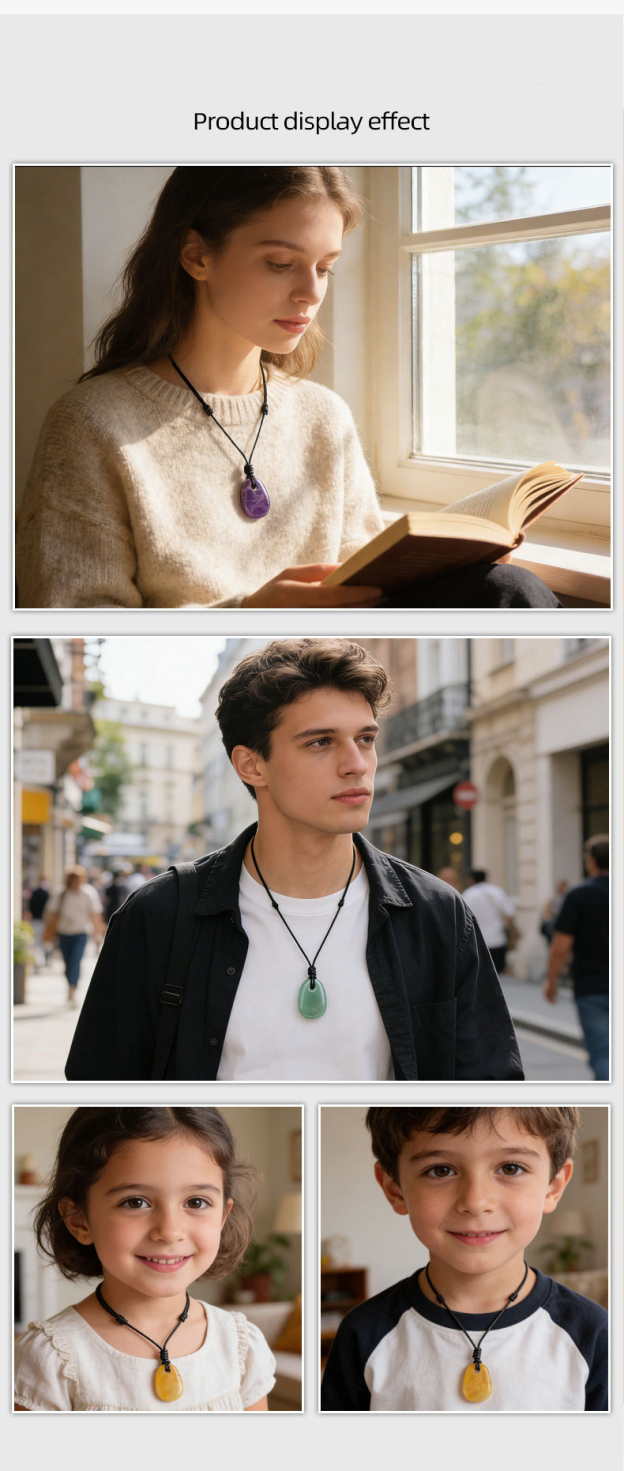 Natural Stone Trapezoid Pendant Necklace Adjustable Rope Large Hole Pendant Hand Carved Stone Necklace Charm