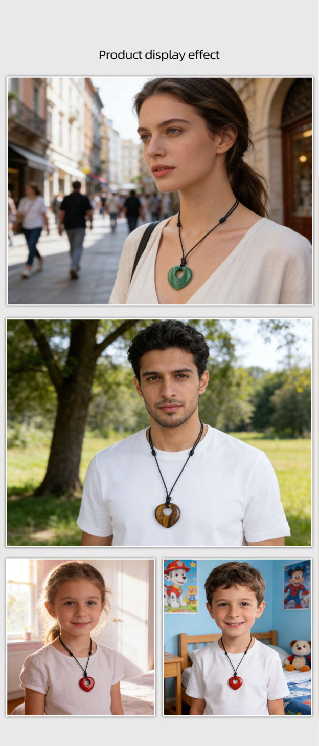 Natural Stone Heart Pendant Necklace Adjustable Rope Hand Carved Heart Charm Minimalist Love Symbol Pendant